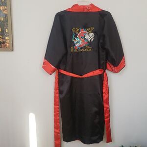Vintage Y2K Reversible Satin Embroidered Dragon Made In Thailand Kimono Robe